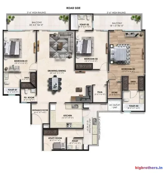Noble Callista — 3 BHK Floor Plan